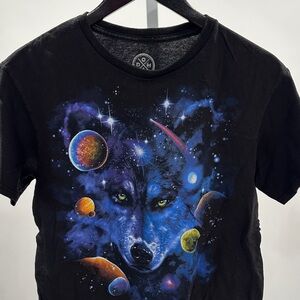 Cosmic Wolf Graphic T-Shirt - Black